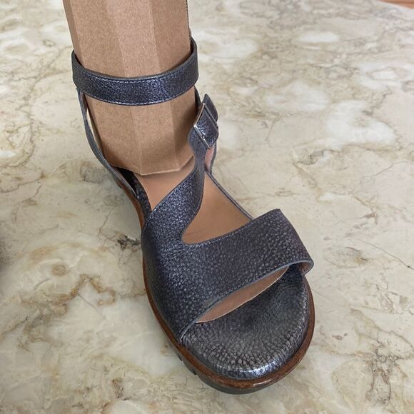 Wonders Leather Sandals Metallic Grey Ankle Strap - Picture 7 of 13